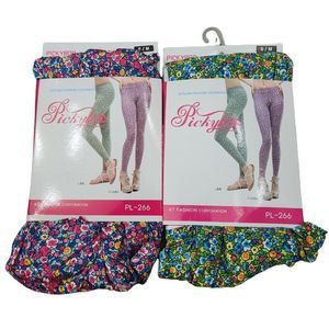 NWT 2 Pairs Of Pickyboo Leggings 1 Green Floral 1 Pink Floral Size Small Medium